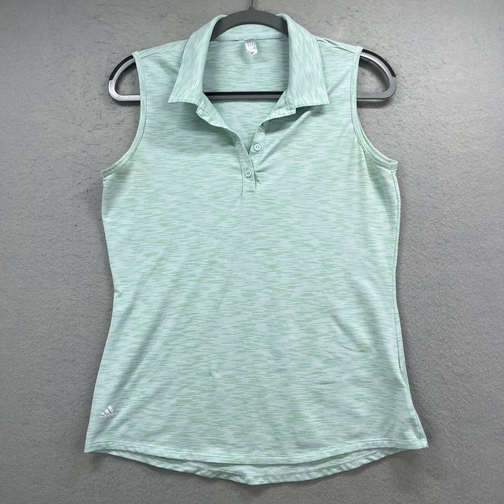 Adidas Primegreen Polo Shirt Women Medium Green Space Dye Sleeveless Golf Tennis